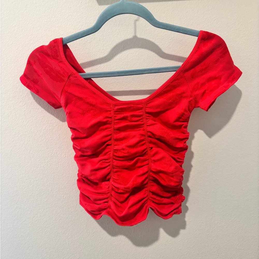 Free People Vibrant Red Ruched Tee